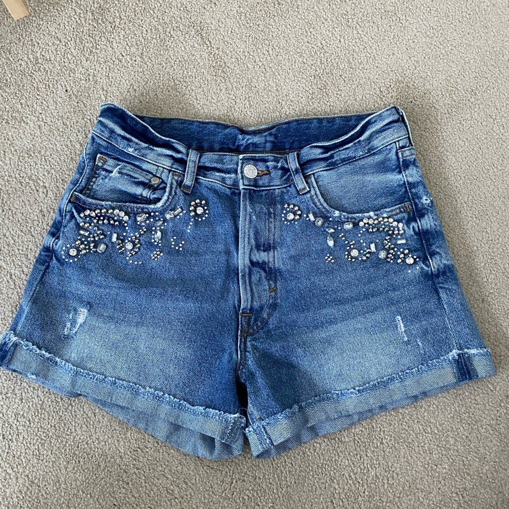 &Denim Embellished Jean Shorts, Size 8